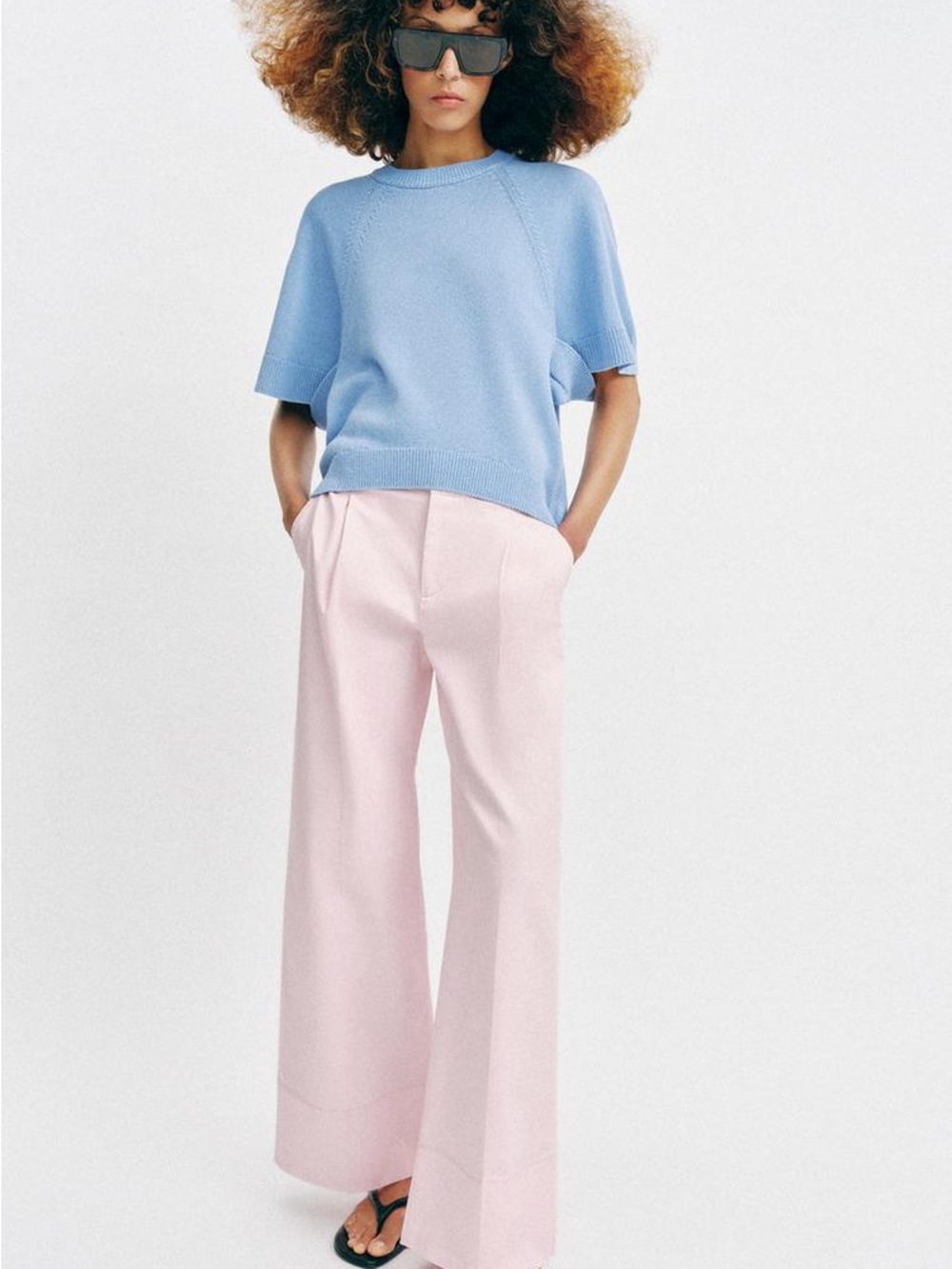 ZARA BNWT ROUNDED HEM SHORT SLEEVE KNIT JUMPER. SKY BLUE 6236/043/403
